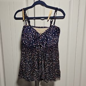 Kona Sol Navy and White Polka Dot Swim Top